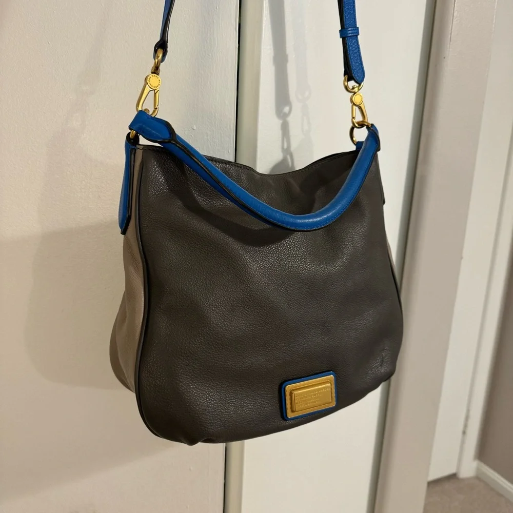 Marc by Marc Jacobs women’s crossbody leather hobo bag purse blue gray gold - Picture 1 of 15